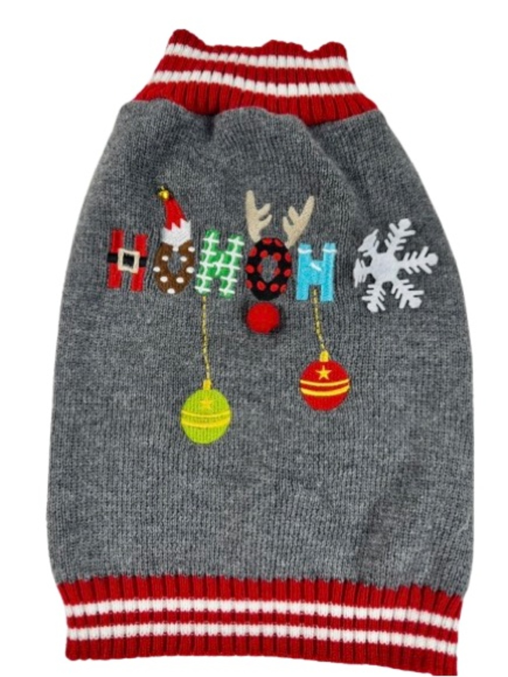 Dog Grey Holiday Knit Sweater  Red Accents